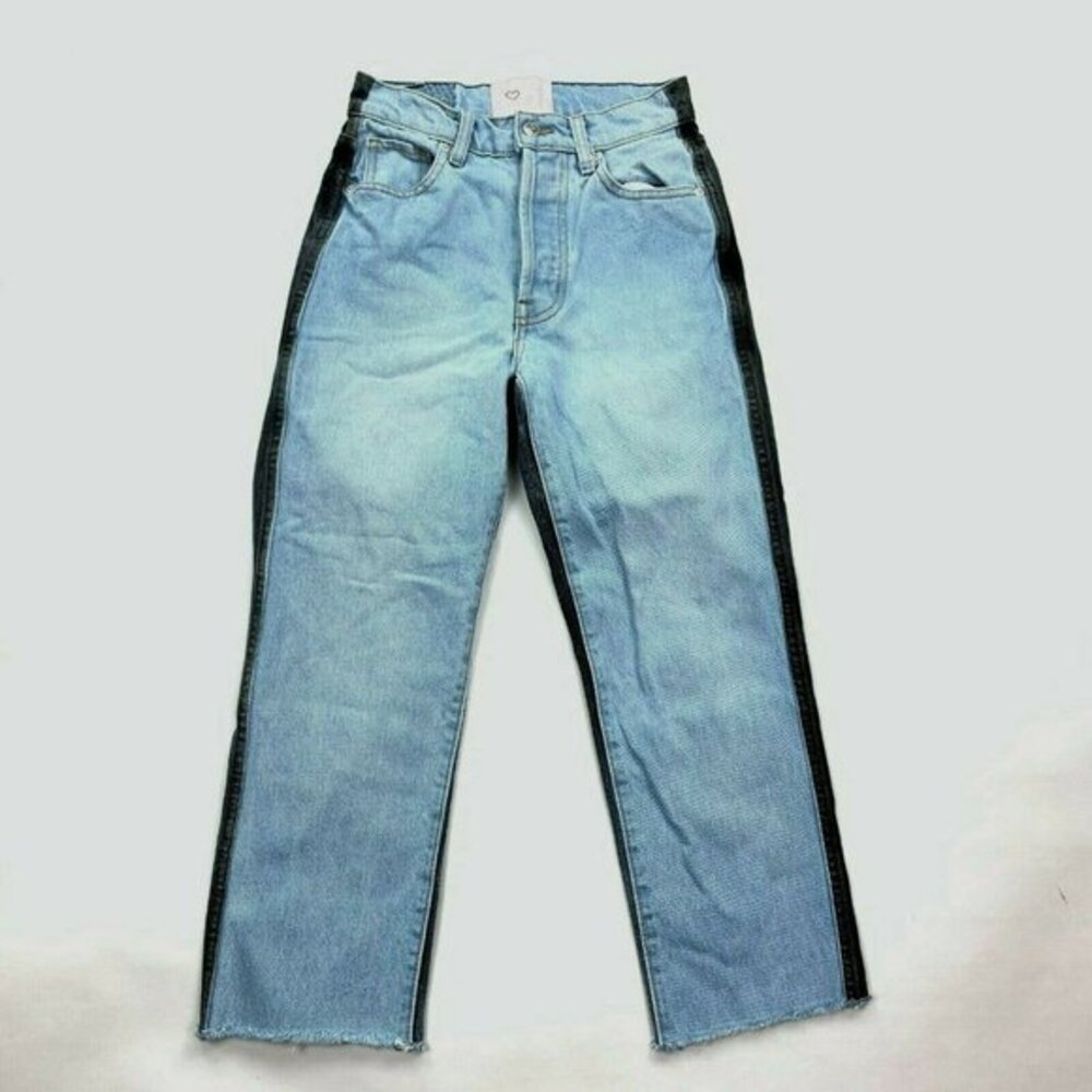 Revice Half Black Have Blue Denim Jeans Button Fly